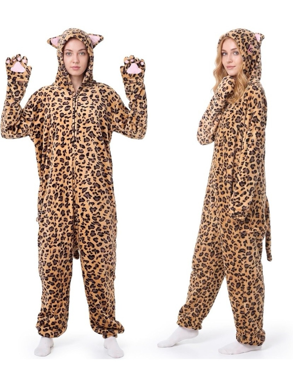 Leopard Print Hooded Women's Pajama Onesie - Cozy Animal Sleepwear